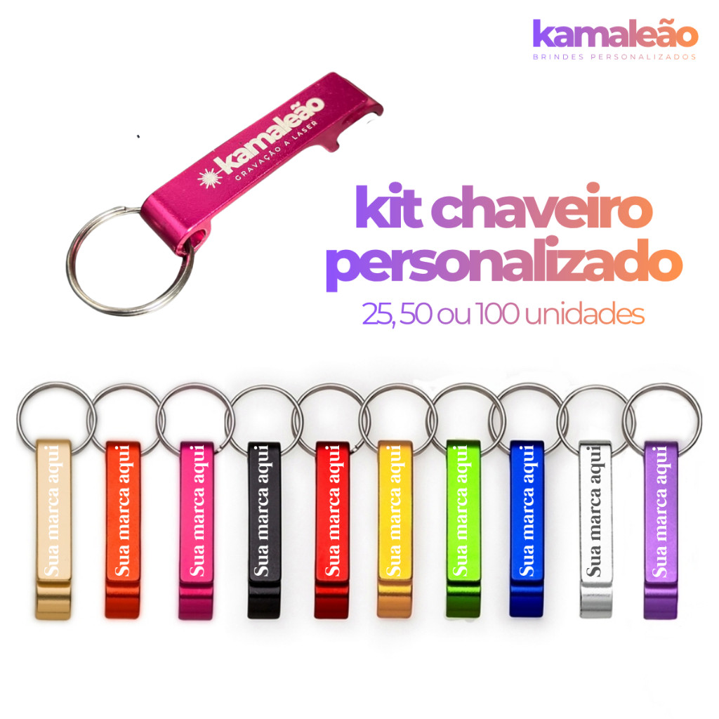 Kit 25/50/100 Chaveiros Personalizado Nome Empresa Logo Abridor De Garrafa Pé De Galinha Em Alumínio