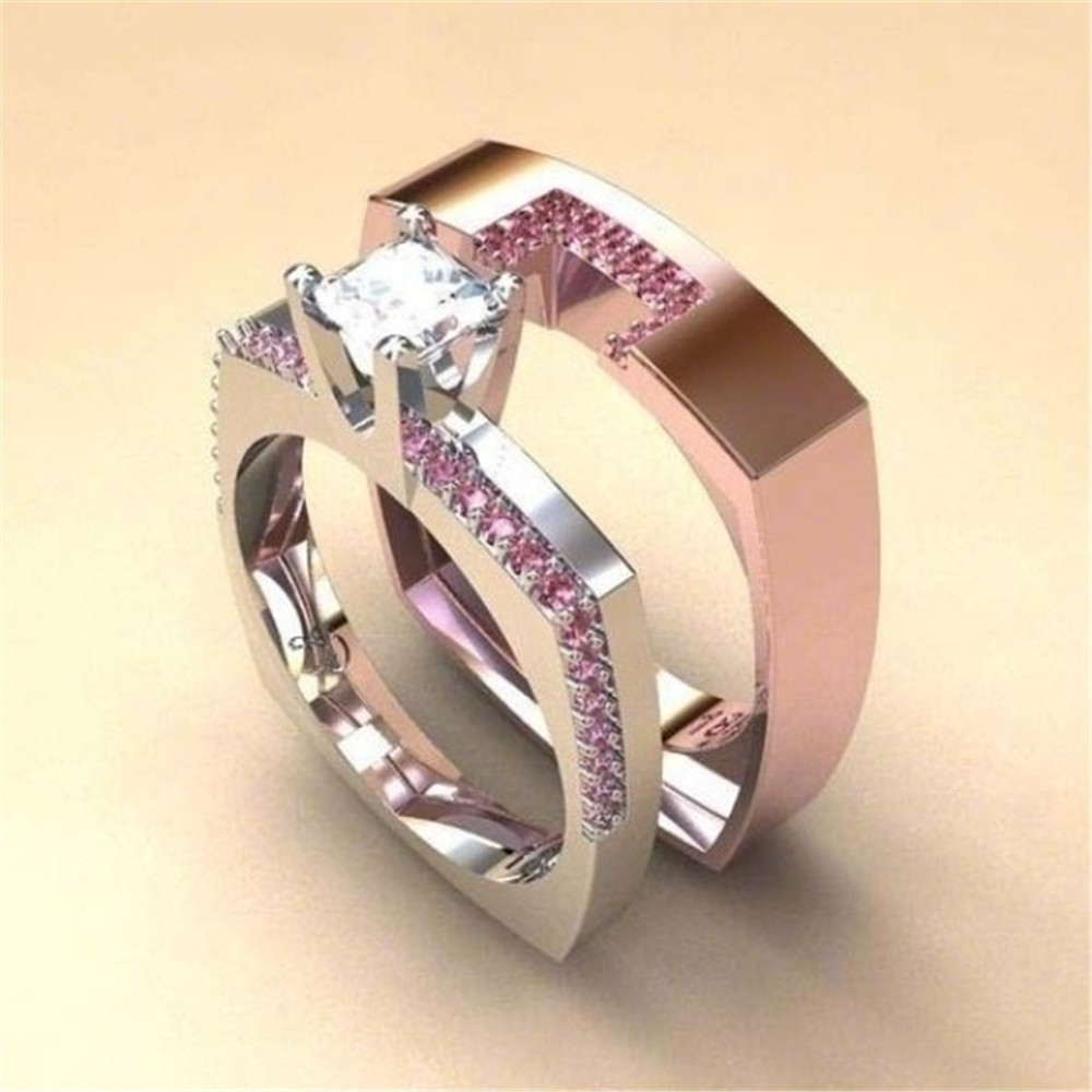 O conjunto criativo de anéis feito de topázio rosa e ouro rosado é um acessório de presente popular.