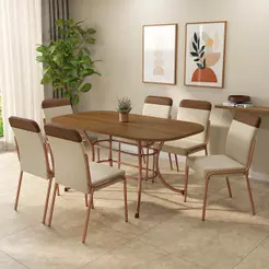 Conjunto de Sala de Jantar 6 Cadeiras Montreal Carraro Freijó Rosê
