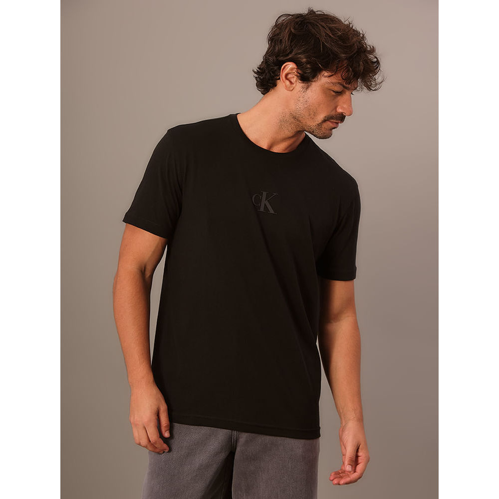 Camiseta Manga Curta Calvin Klein Jeans Masculino Calvin Klein Rubber Patch - Preto