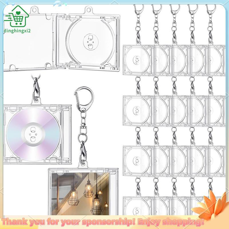 Mini CD Titular Chaveiro 20 Pçs Plástico Player Em Forma De Chave Pingente Corrente Branco DVD Caso Claro Jóia Álbum Par