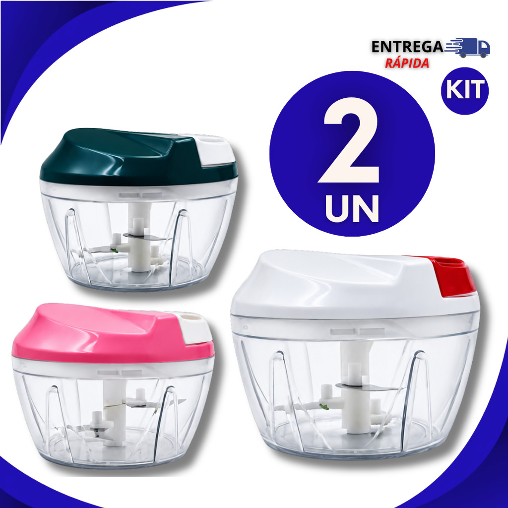 Triturador Processador Manual Inox De Alimento 500ml Picador Alho Cebola Legumes 3 Lâminas