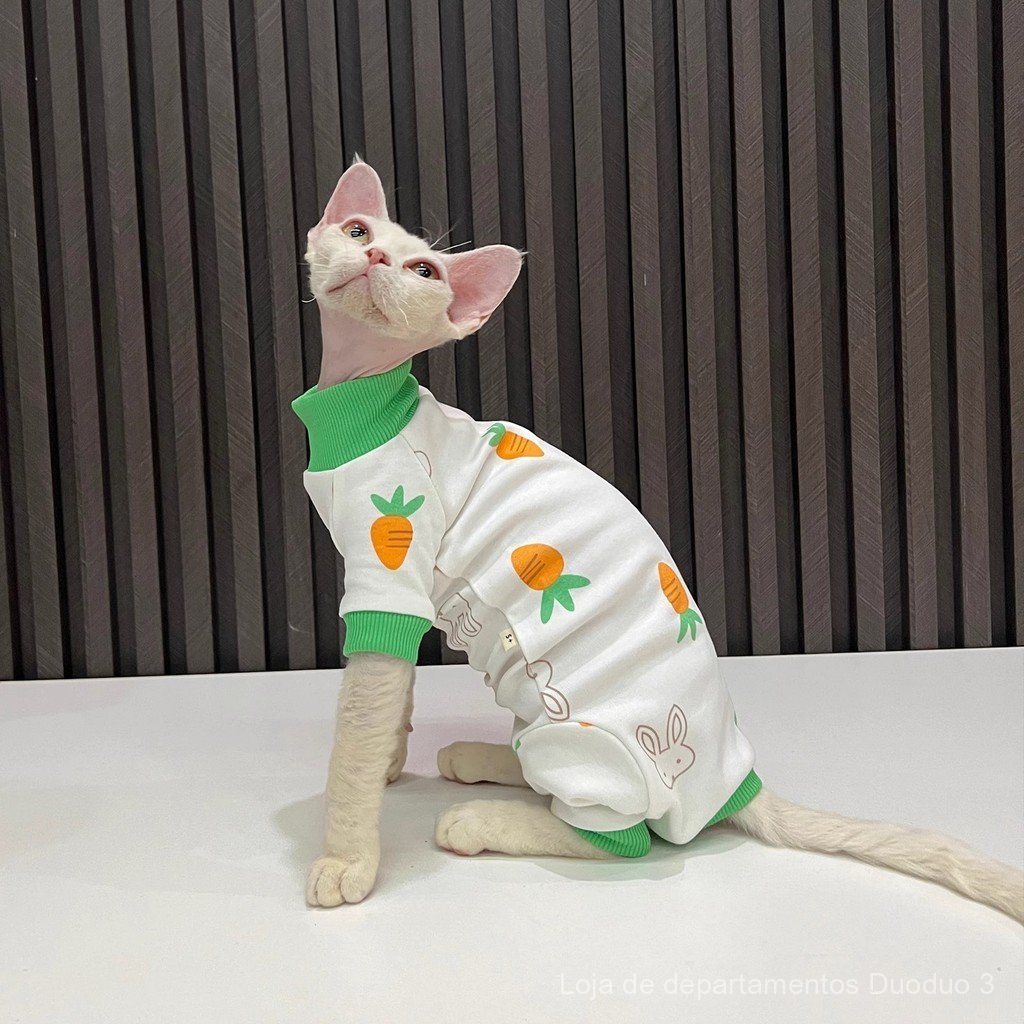 Casaco de primavera e outono com estampa de desenho animado para gatos sem pelos, gato Sphynx, pastor alemão, roupa de g