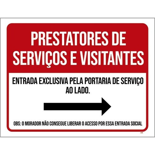 Placa Prestadores Serviços Visitantes Entrada