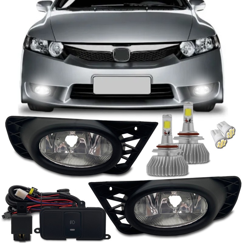 Kit Farol Milha Auxiliar Civic 2009 2010 2011 + Kit Super Led H11 6000k