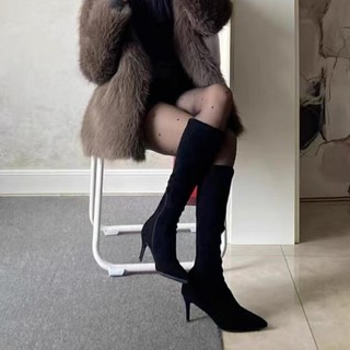 Botas francesas usam mais salto agulha alto bico fino empilhado sobre o joelho botas femininas outono inverno pequeno Re