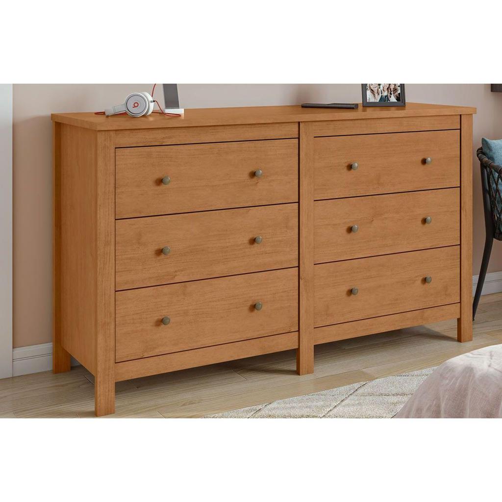 Cômoda Casal Horizontal Maggiore c/ 6 Gavetas Rovere/Amêndoa - Lopas