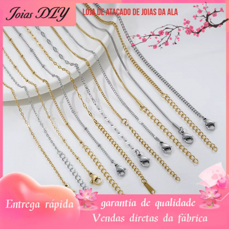 Retenção de cor 14K ouro platina titânio aço clavícula corrente cruz corrente lateral corrente de osso de cobra espaçado