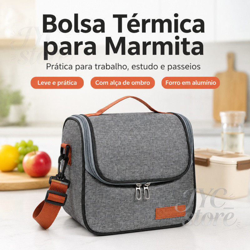 Bolsa de Isolamento para Almoço no Trabalho - Feita de Lona e Alumínio Grosso, Mochila Térmica ‘Cátionico’ Transversal