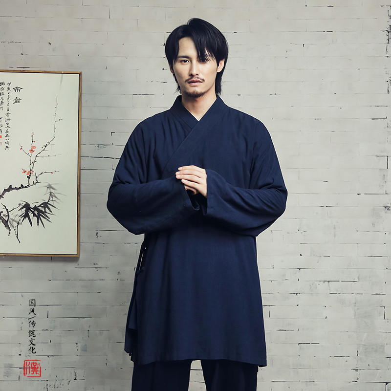 Wudang Taoísta Robe Taoísta Roupas Masculinas Diagonal Tai Chi Roupas de Linho Roupas de Chá Estilo Chinês Layman Zen Ha