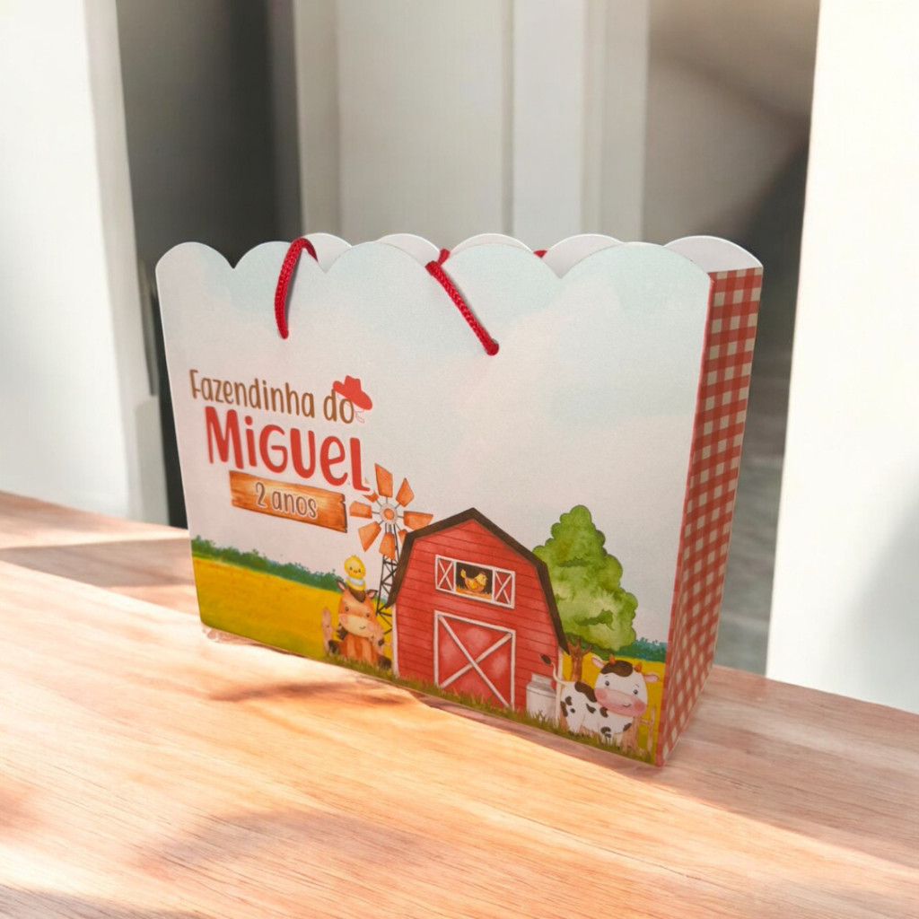 10 Sacolinhas Fazendinha Vermelha Personalizadas – Lembrancinha Festa Infantil G (20x16x6)