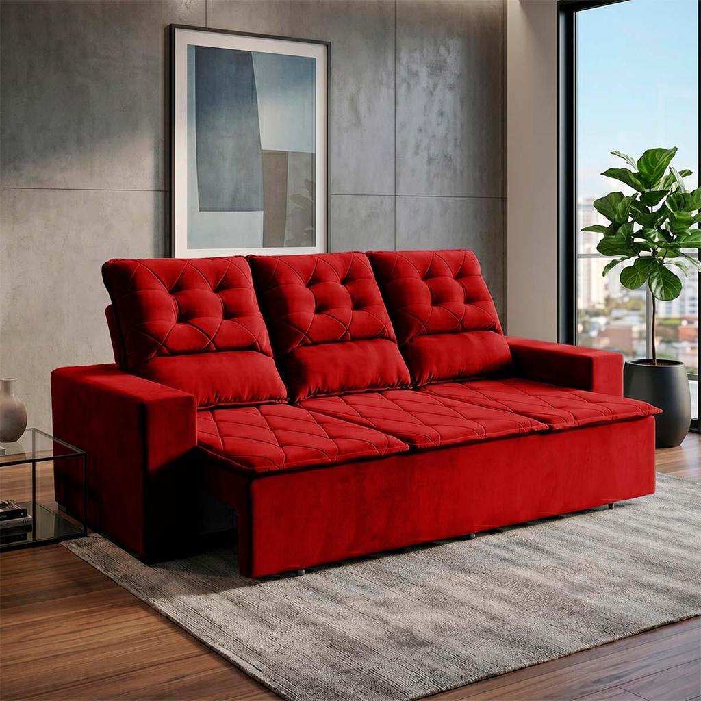 Sofá Retrátil/Reclinável Europa 1,80m Vermelho c/ Molas Espirais - King House