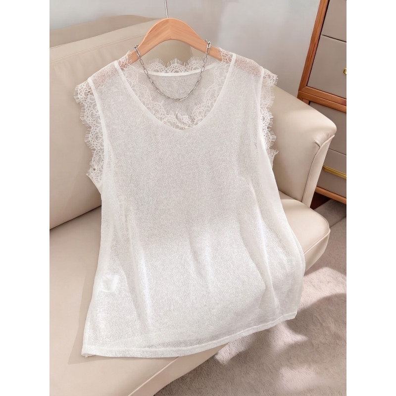 Branco fino renda guarnição de manga curta camiseta feminina 2026 novo estilo verão Plus Size gordura mm mais magro olha