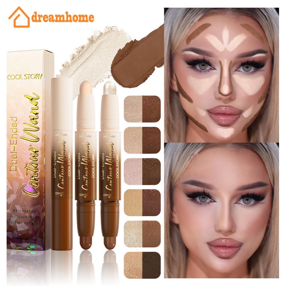DREAMHOME 2 Em 1 Contorno Vara Creme Iluminador Fosco Bronzer Rosto Maquiagem Dupla Extremidade Corretivo Nariz Sombra D