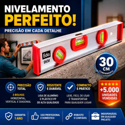 Nível De Alumínio EDA 30cm C/ 3 Bolhas Construção Reformas Instalações Nivelamento Perfeito
