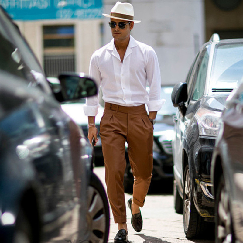 Verão fino masculino terno calças tornozelo comprimento Harem calças magras calças masculinas britânicas Yuppie solto ca