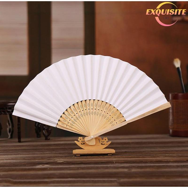 [EL-t] Ventilador Dobrável De Mão DIY Chinês De Madeira Bambu Antiguidade Novo
