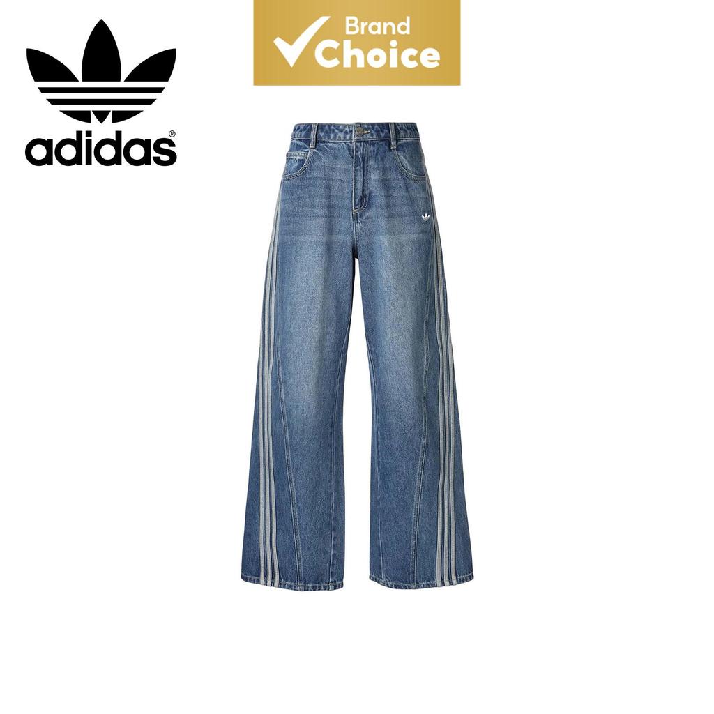 Adidas Originals Solto AW24 Série Esportiva Clássica Riscas Confortável Amigável à Pele Jeans Feminino Azul Denim