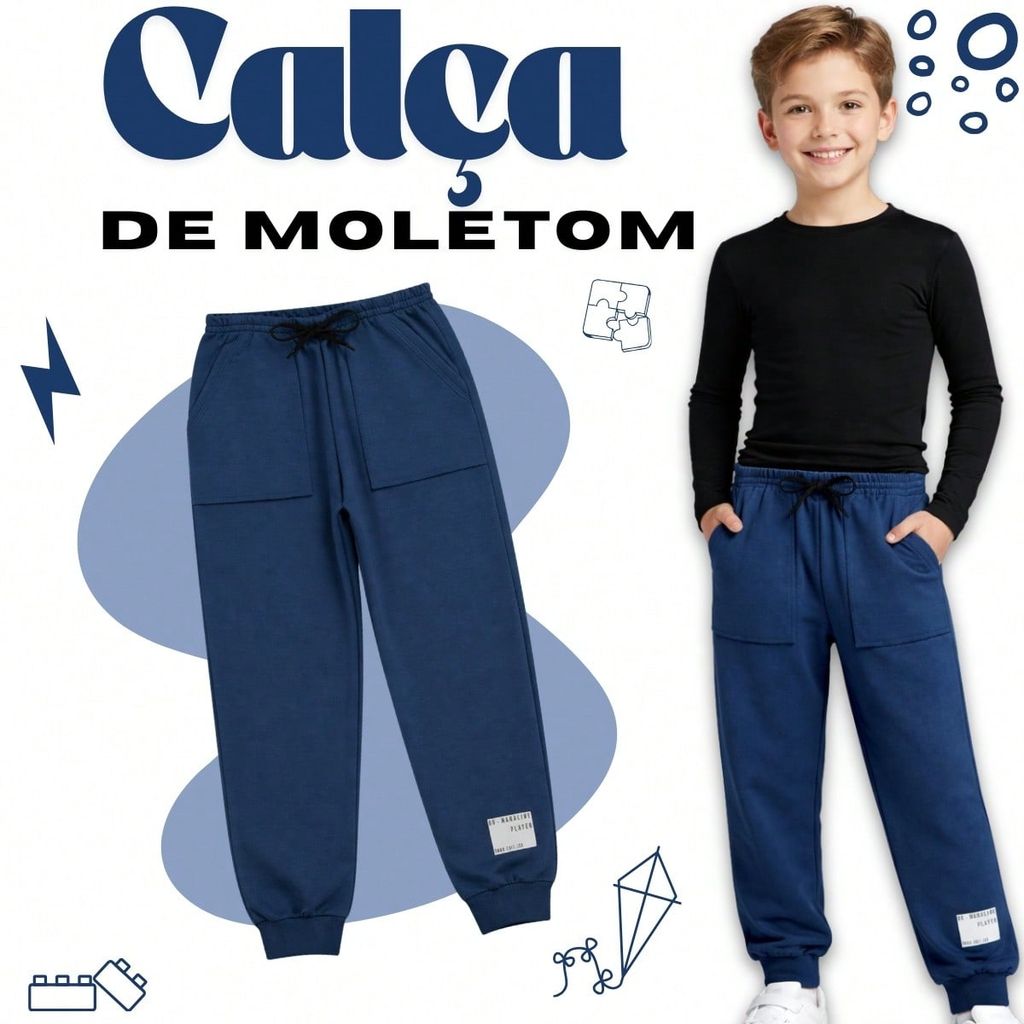 Calça Moletom Peluciado Grosso Infantil Menino 2 Bolsos -  Conforto e Estilo - Inverno