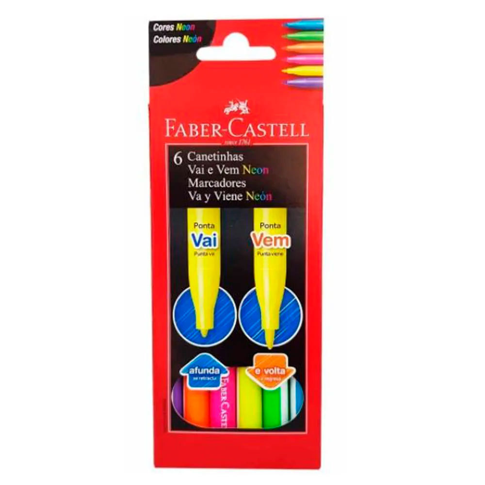 Caneta Hidrográfica Vai e Vem 6 cores neon 151306VVZF Faber-Castell