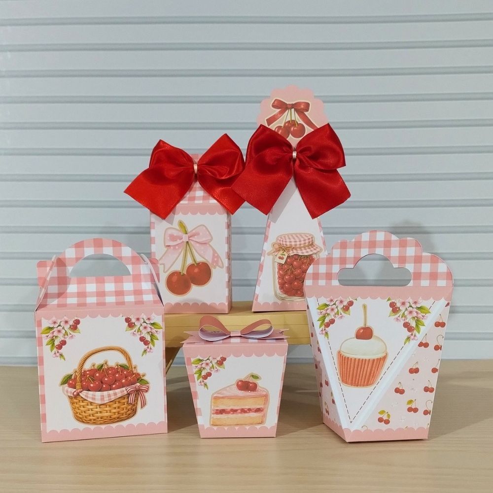 Kit Festa Cerejinha Lembrancinhas Aniversário Caixinhas Personalizadas Papelaria