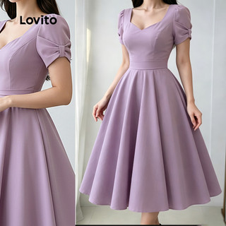 Lovito Vestido Elegante com Laço Zíper Vestido Roxo Primavera/verão para mulheres LK6EDD158