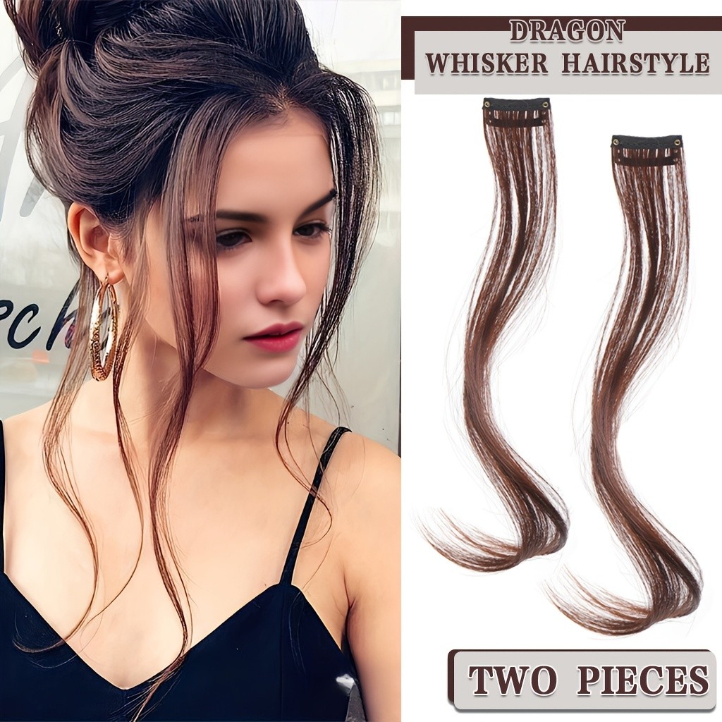 Conjunto De 2 Peças De Franja Lateral Feminina – Extensões Longa De Barba De Dragão , Com Clipe , Camadas Longas E Ondul