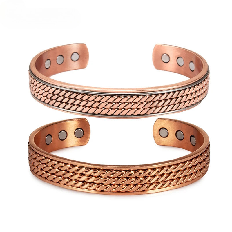 Pulseira unissex de cobre puro torcido, ajustável, com terapia magnética, 12mm de largura, pulseira Ene JJPC.