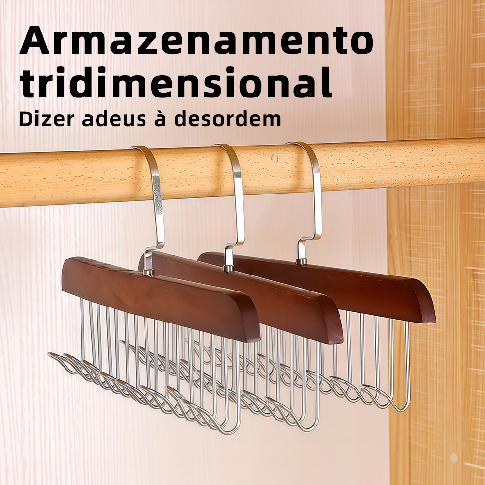 Rack de armazenamento Multifuncional Cabide de madeira com onda Prático 8 ganchos Gancho em forma de U e Organizador