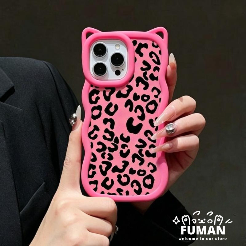 Bonito Leopardo Impressão Orelhas De Gato Ondas 3D Caso De Telefone Para Samsung Galaxy A37 A36 A26 A35 A25 A34 A24 A33 