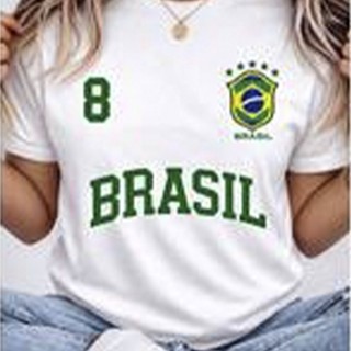 Tshirt Feminina 8 Brasil - Camisa Copa Do Mundo Unissex 100% Algodão Plus Size
