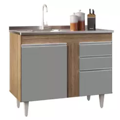 Balcão Gabinete 100cm Sem Tampo 2 Portas 2 Gavetas Luziania Castanho/Cinza - Lumil Móveis