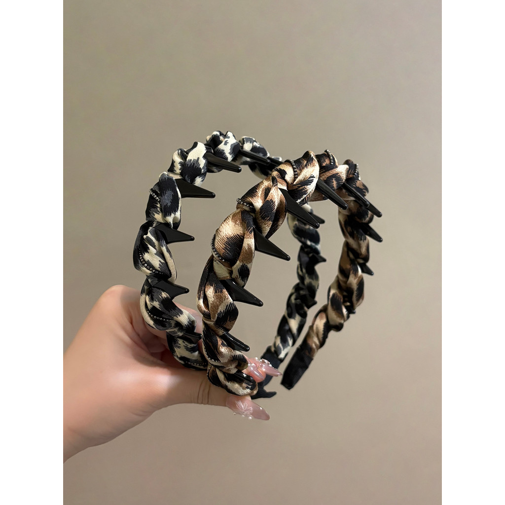 Leopardo impressão strass dentado pente fofo bandana feminino de cabeça para baixo pente bandana pressionado Hairpin pac