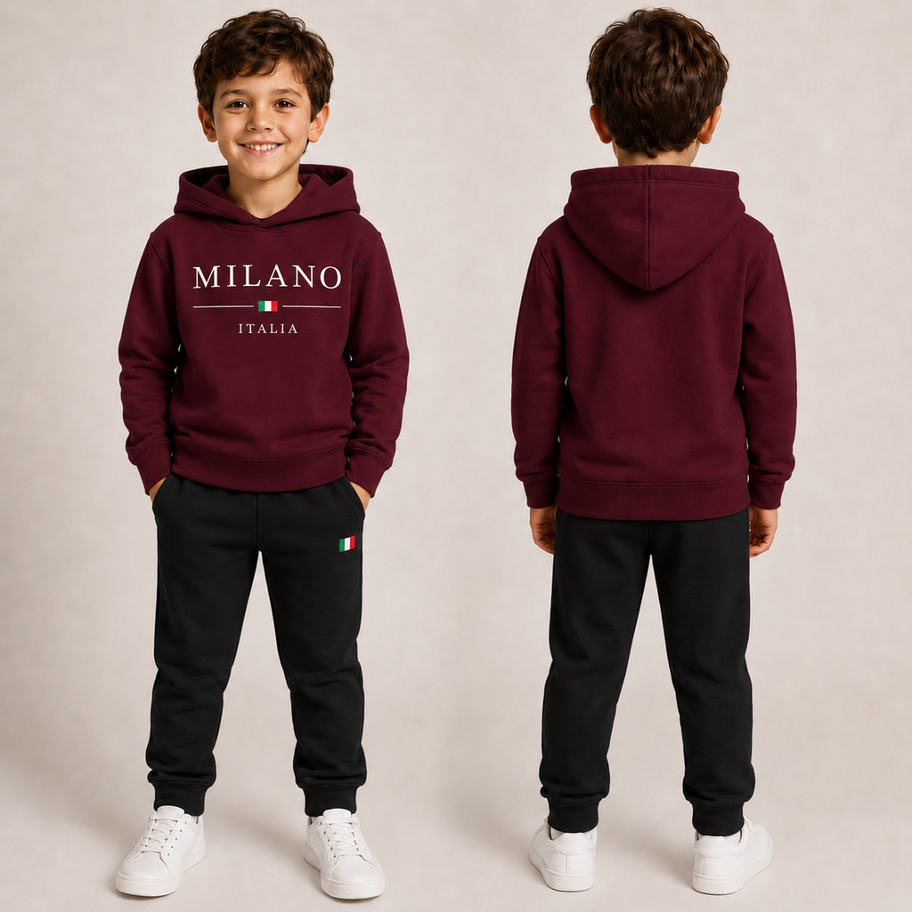 Conjunto Moletom Infantil Milano Itália Flanelado Com Capuz Inverno Menino e Menina Frio Blusa Calça