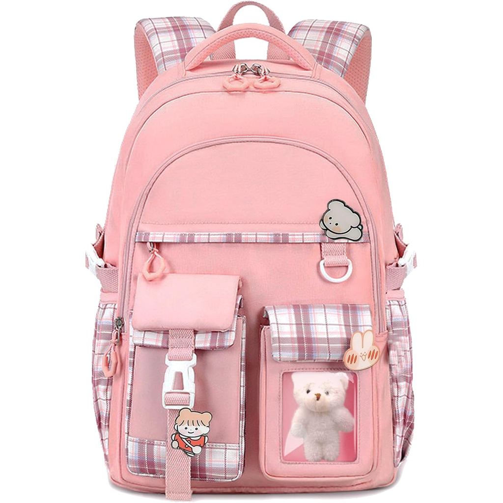 Mochila PRLINJSK para Meninas, Mochila Bonita para Crianças e Adolescentes, Mochila Bonita para Escola Primária, Rosa