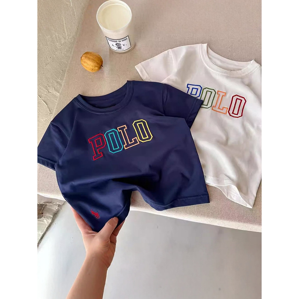 100% algodão crianças camiseta de manga curta verão 2026 novo estilo carta Street Wear bordado meninos meninas crianças 