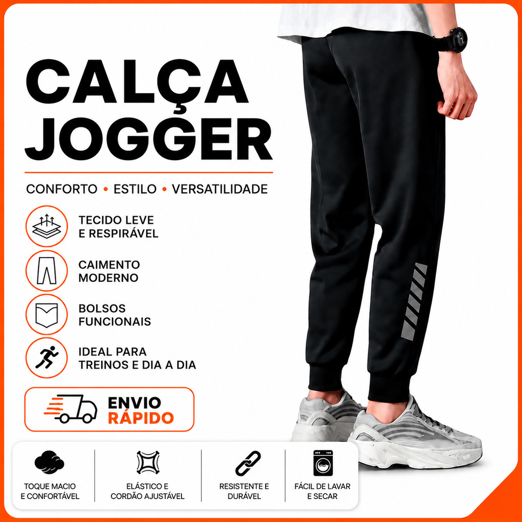 Calça Jogger Esportiva para Treino Academia e Corrida Calça Jogger Masculina Preta Esportiva Jogger