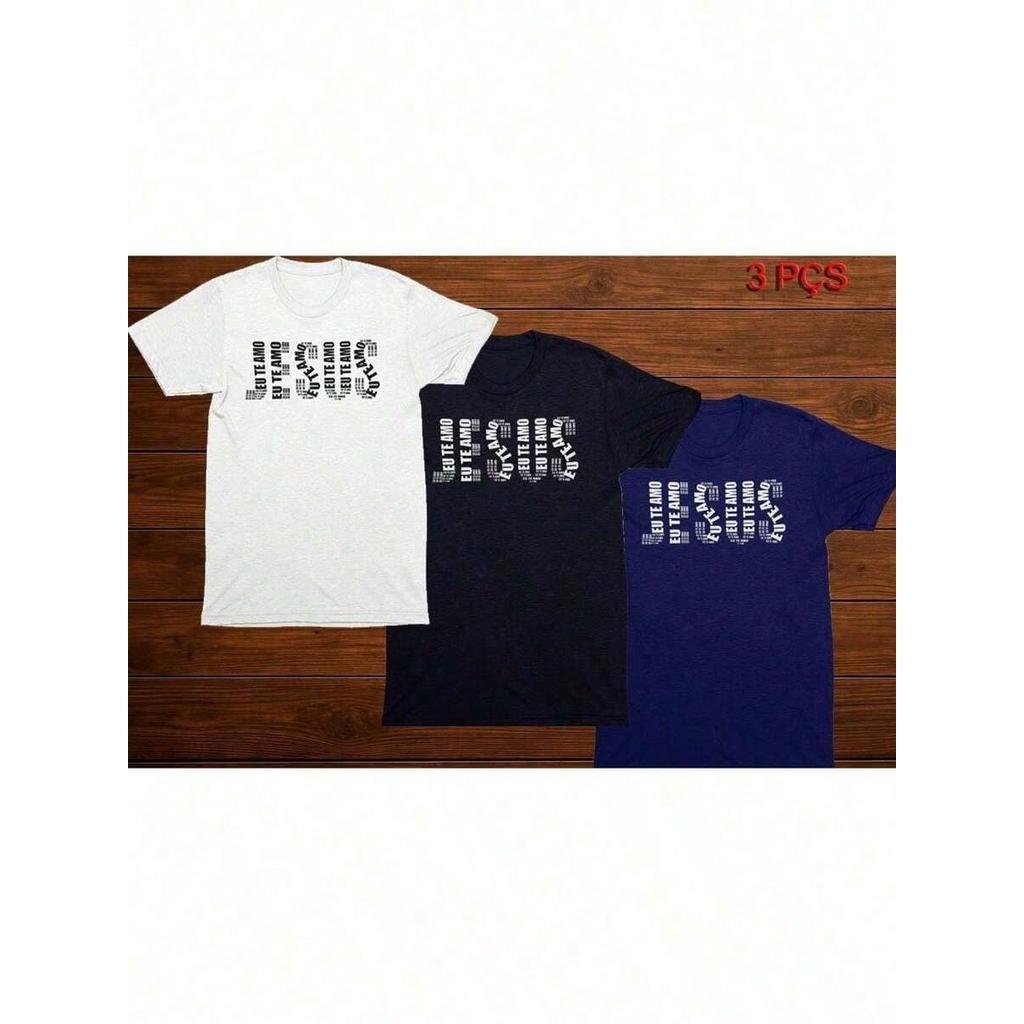Kit 3 Camiseta Masculina Estampada Coloridas Manga Curta Gola Redonda 3 pçs  Unissex Estampa Jesus Cristo