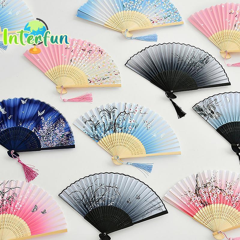 [InterfunB] Leque Dobrável Antigo De Bambu Ventilador Estilo Chinês De Dança Feminino De Verão Portátil Elegante Flor Mã