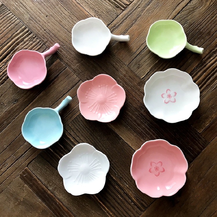 Sakura padrão cerâmica pequeno prato tempero prato utensílios de mesa domésticos prato lanche pote quente tempero prato