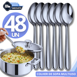 Combo Colheres Mesa Aço Inox Talheres Cozinha Restaurantes Bares Buffet Sopa Multiuso Premium