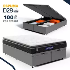 Cama Box Baú com Colchão Gazin de Espuma D28 Pillow Top Ortoblack Queen 158cm