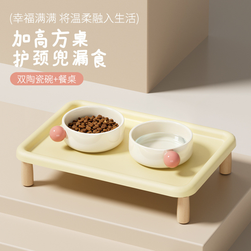 [Estoque pronto] Mesa de jantar para gatos Tigela de cerâmica para gatos Tigela de comida para gatos Tigela de água Tige