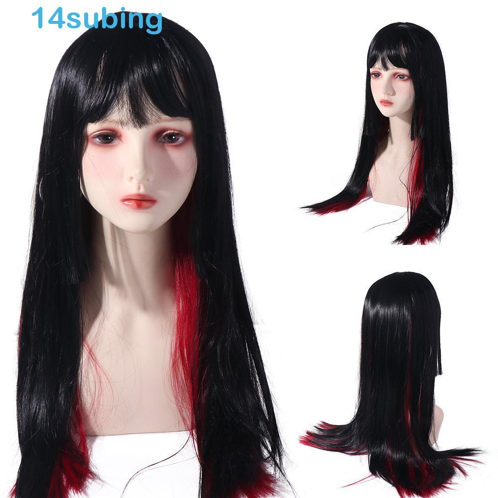 SUBING Cabelo Longo E Reto , Perucas Gradientes Pretas Vermelhas Estilo Gótico De Halloween Sintéticas Para Cosplay Loli
