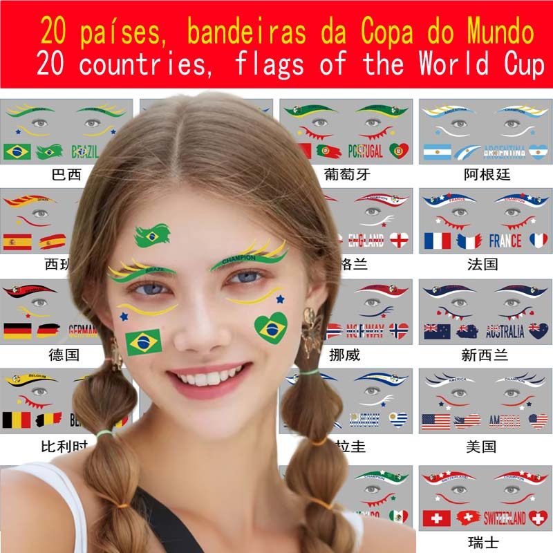 2026 Copa do Mundo Bandeira Nacional Tatuagem Adesivos Jogos de Futebol Jogos Rosto Adesivos Fan Party Party