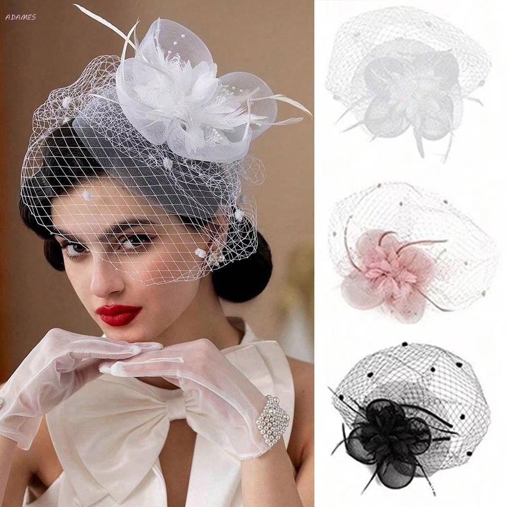 Faixa De Cabelo Com Véu De Noiva , Cabeça Hepburn Estilo Francês , Capa Facial De Malha De Casamento De Penas