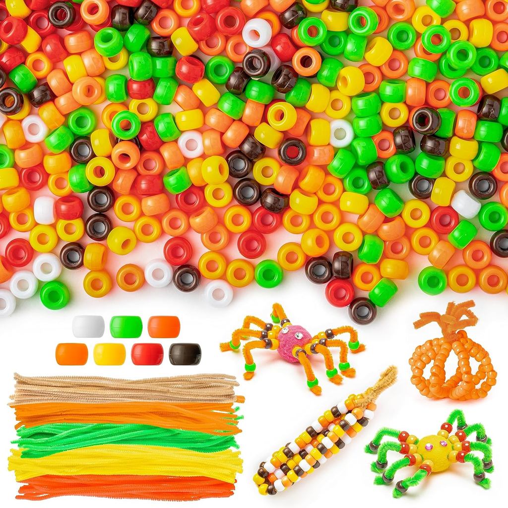 1500 Peças de Miçangas Pony para Outono em Lote com 100 Peças de Hastes de Chenille, Conjunto de Miçangas Espaçadoras Pe