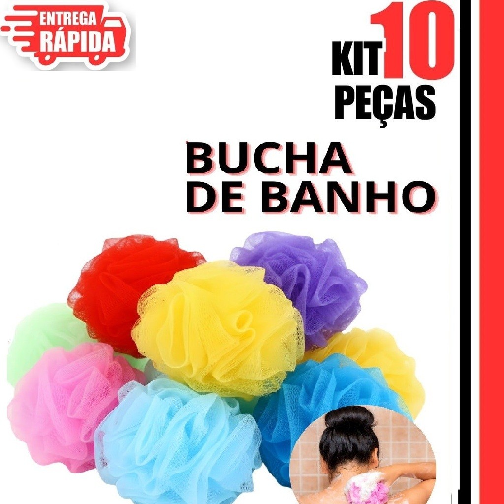 Jogo com 10 Bucha Esponja Nylon Para Banho Macia Esfoliante Espumanete Com Cordinha