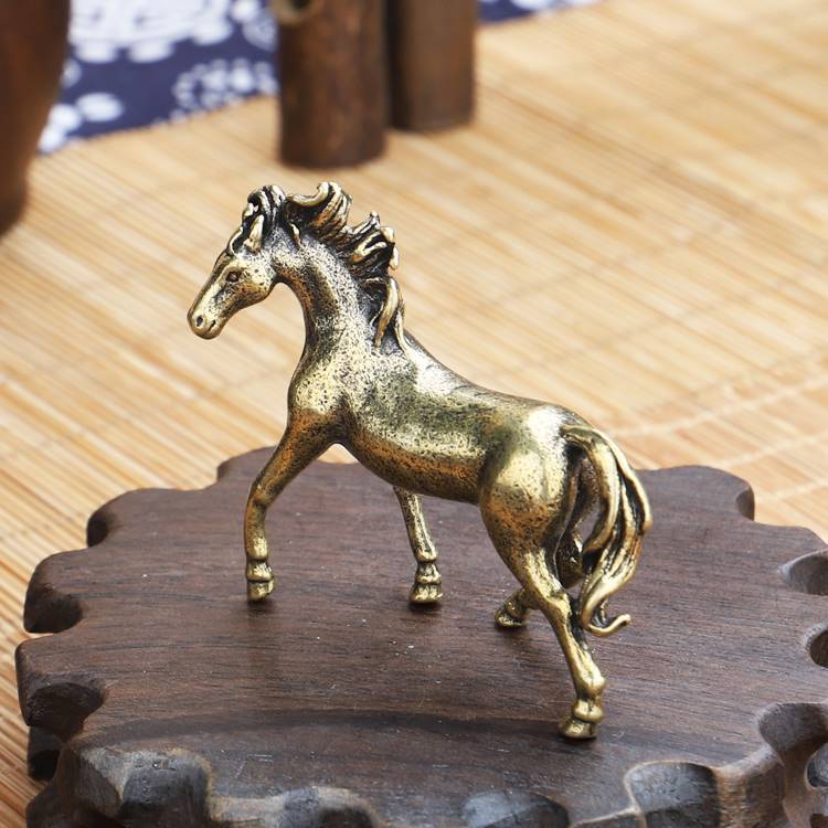 Cavalo de latão sólido para o sucesso pequenos ornamentos de cobre sólido cavalo do zodíaco em pé cavalo de cobre Mini p