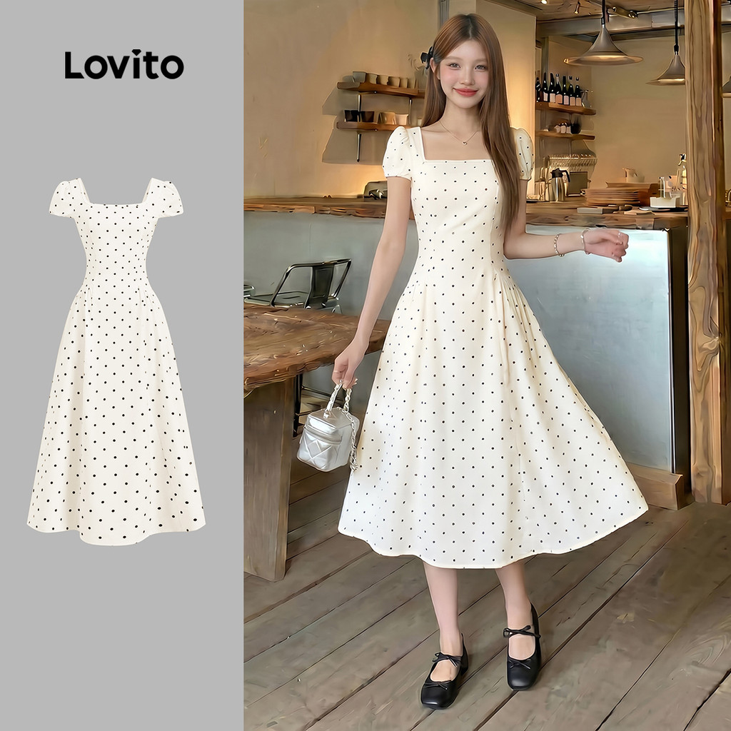 Lovito Midi Elegante Vestido de Primavera/verão Drapeado Off White para mulheres